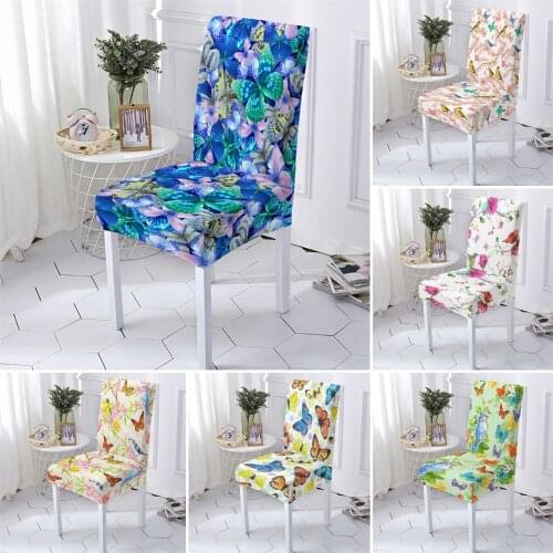 Modern Dining Chair Cover Butterfly Printed Decor Removable Elastic Chair Seat Cover For Wedding Party Hotel Chair Slipcover