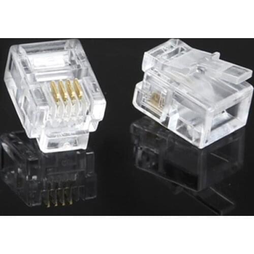 Electrical Equipment Connector Terminal Tool 100X 4 Pin RJ11 RJ-11 6P4C Modular Telephone Phone Crystal Plug Connector