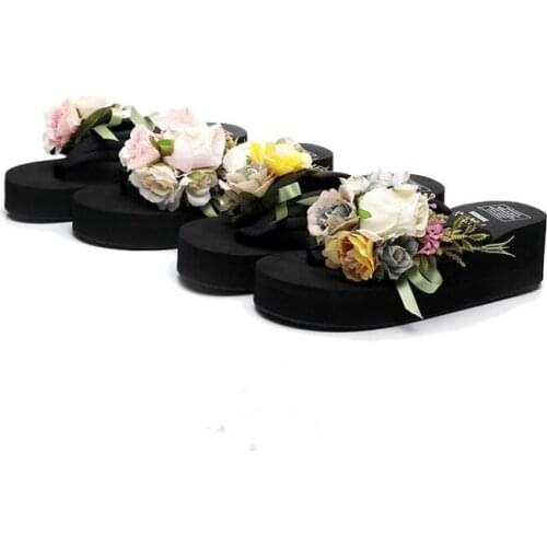 HAHAFLOWER Shoes Flip flops Fashion Sandals Summer Shoes Wedges Rose flower Sandals Slips casual shoes women size 34-44