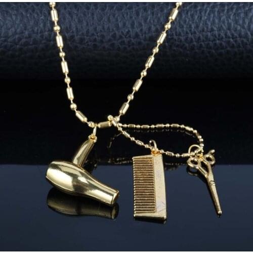 Dongsheng Women Men Interesting DIY Cosmetologist Hair Dresser Pendants Necklace Hair Dryer/Scissor/Comb Necklace Bijouterie-30