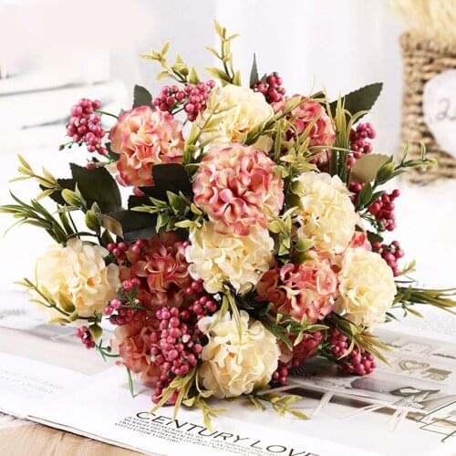 Artificial Flowers Small Rose Pink Silk Peony Bouquet for Wedding Decorative Flowers Wreaths Vases Home Christmas Accessories