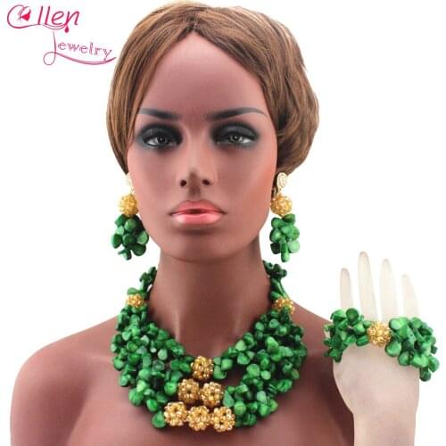 Amazing Green African Coral Beads Jewelry Set Real Natural Green Coral Ball Necklace nigerian Wedding beads Jewelry Set E1043