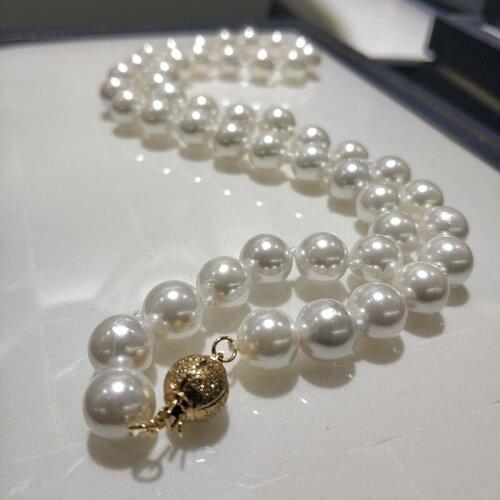 JYX Shell Pearl Necklace Jewelry 8-8.5mm Round White Natural Sea Shell Pearl Necklace 18" High Luster top necklace