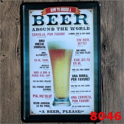 "How To Order A Beer Around The World" Metal Tin Sign Vintage Home Bar Decor 20x30CM