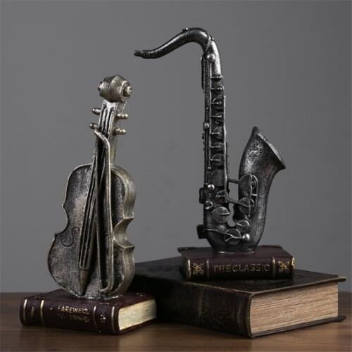 Creative Resin Violin Saxophone Home Decor Furnishings Modern Model Retro Musical Instrument Ornaments Crafts Figurine Gift