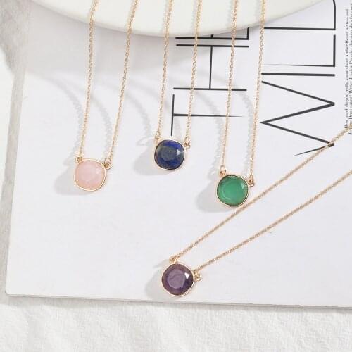 Round Rose Pink Quartz Lapis Lazuli Stone Pendant Necklaces Geometric Green Blue Charms Accessories Body Jewelry