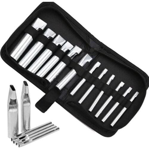 LMDZ 12 Pcs Leather Craft Hole Punch Set, Oval Shape Hole Punch - Flat Craft Punch 2mm to 5mm Leather Hollow Hole Punch for Belt