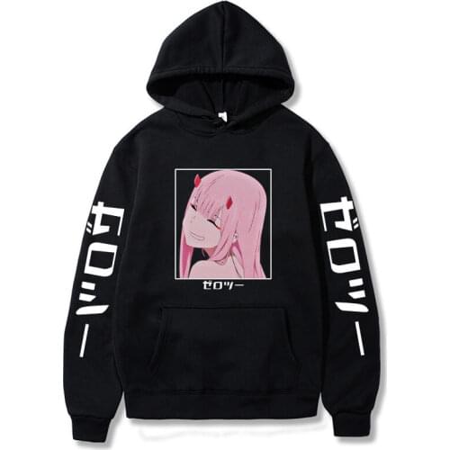 Kawaii Hoodie Anime Darling In The Franxx Zero Two Hooded Sweatshirts Pullover Long Sleeves Fleece Print Tops Hoody Unisex