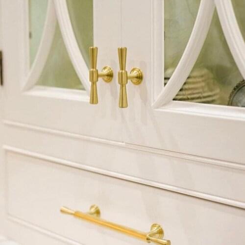 Mini Single Hole T-bar Kitchen Cabinet Handles Kitchen Cupboards Vintage Handles for Furniture Solid Brass Bedroom Door Handle