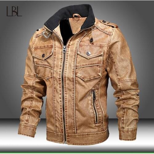 Men Autumn Causal Vintage Leather Jacket Coat Man Winter Outfit Design Motor Biker Pocket PU Leather Jacket Men Slim Fit Outwear