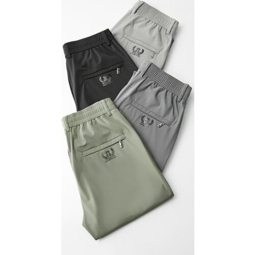 Men Pants Zipper Pocket Slim Fit Spring Summer High Quality Business Flat Classic Full Length Thin Brand Casual Trousers Male