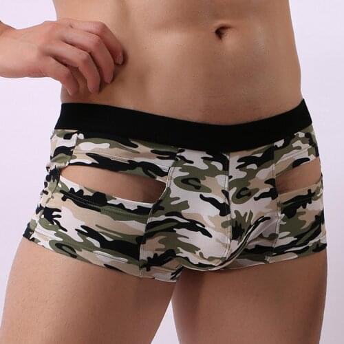 Men Underwear Mens Camouflage Boxer Sexy Mid Waist Hollow U Convex Boxer Briefs Underwear Underpants Male Cotton Soft Panties