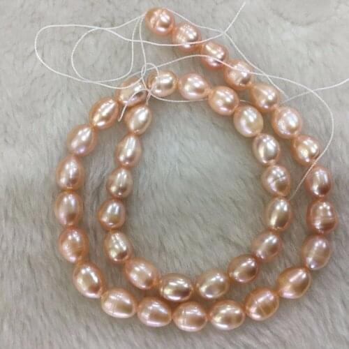 1 strands Genuine 8-9mm Pink Natural Freshwater Cultured rice Pearl Loose Beads 14.5"
