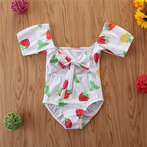 2020 new childrens one-piece fruit printed swimsuit girls short-sleeved small fresh childrens swimwear