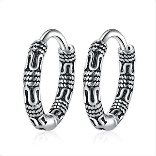 New Arrival Boy Men Earrings Silver 925 Women Jewelry Vintage Black Flower Female Hoop Earring Accessories Male Birthday Gift