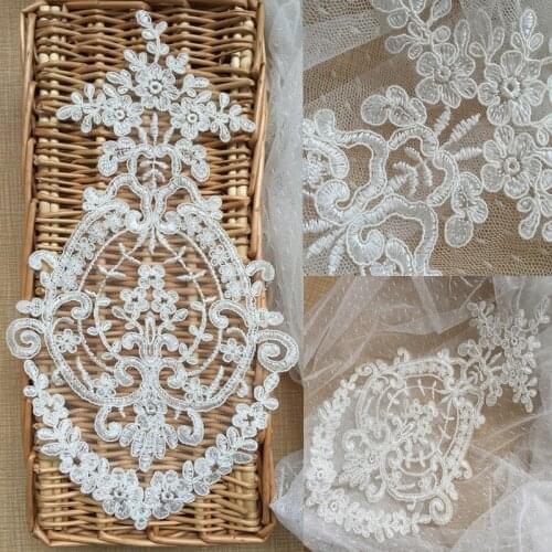 New Arrival Embroidered Floral Alencon Lace Applique, Bridal Lace Applique Trim Lace DIY 2pcs