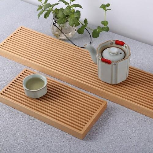 Solid Wood Tea Tray Drainage Water Storage Tray Teapot Holder Tea Plate Serving Tray