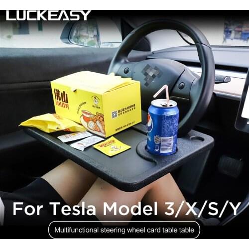 LUCKEASY For Tesla Model3 ModelX/S Model Y Portable Car Steering Wheel Laptop Desk Stand Drink Food Coffee Dining Table Board