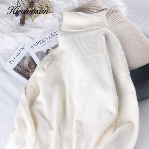 Hirsionsan Turtleneck Pullover Sweater Women Solid Color 2019 Autumn Winter Knitted Soft Elegant Loose Jumper Fashion Clothes