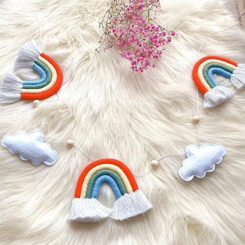 Clouds Rainbow Wooden Beads String Banner Garland Wall Hanging Decorations Room Decorative Pendants