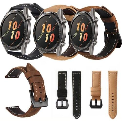 22MM Replacement Leather Watchband Strap For Huawei Watch GT Active Smartwatch Band Wrist Band Wearable Accessories Men Women