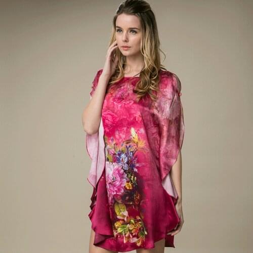 Pink Floral Bat Style Home Wear Nightdresses Women Fashion 2021 Summer Long Casual Sexy Office Work Daily Sleeping Dress Large