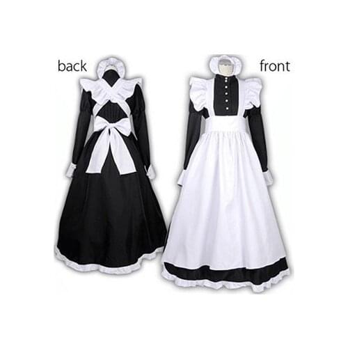 S-XXL Sexy Adult Men Woman Night French Maid Servant Costume Black&White French Maid Costume Halloween Party Long Dress