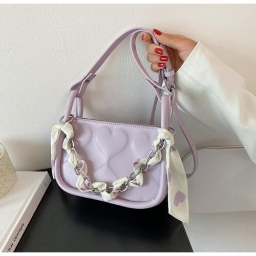 Shoulder Bags For Women New 2021 Designer Messenger Bag Luxury Fashion Baguette Handbag Scarf Chain Small Square Bag Sac à Main
