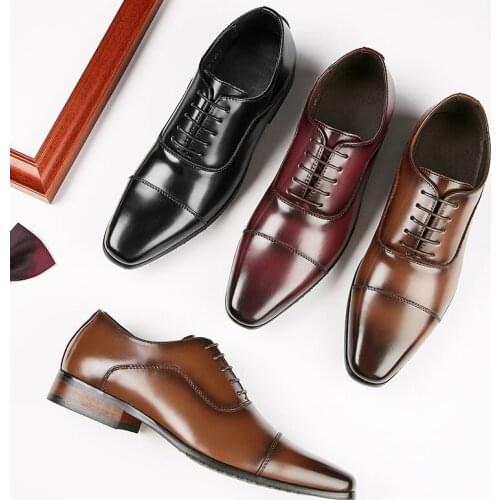 New Leather Gentleman Shoes Mens Business Oxford Shoes Square Head Wedding Shoes Casual Men Leather Shoes Chaussures Homme