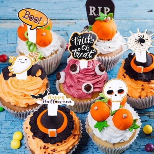 Halloween decoration cupcakes wrapping paper cup muffins horror pumpkin witch bat cake decoration family halloween party props