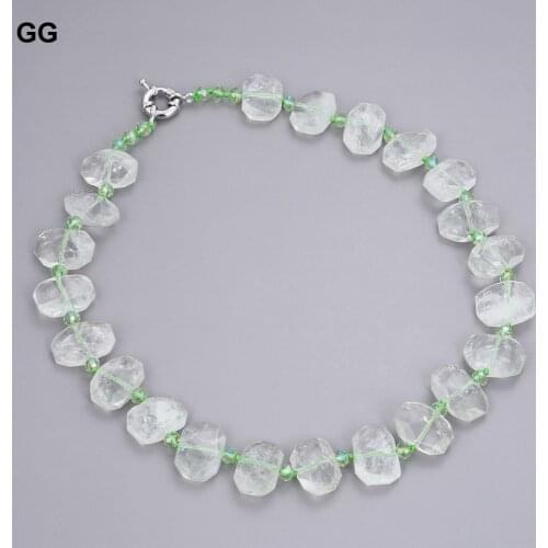 GuaiGuai Jewelry 19" Natural Prasiolite Green Amethyst Chunky Rectangle Necklace
