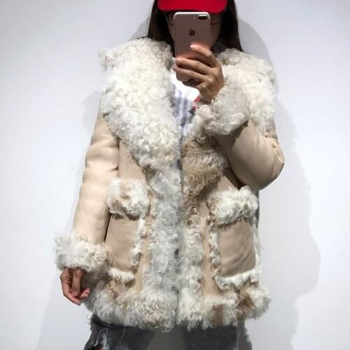 Suede leather jacket women real lamb skin jacket shearling jacket