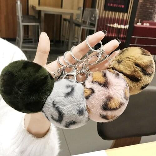 1pcs Newest Soft Leopard Love Plush Key Chain Heart And Round Keyring Handbag Pendant Key Chains For Girls 2019 New Arrivals