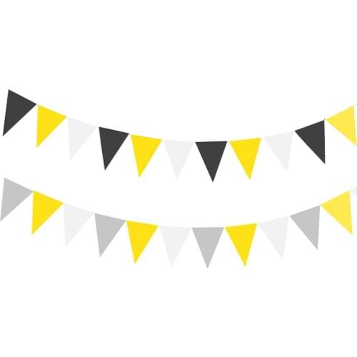 12 flags Grey Yellow White Black Cloth Pennants Bunting Banner Wedding/Halloween Kids birthday party Garland Decoration Supplies