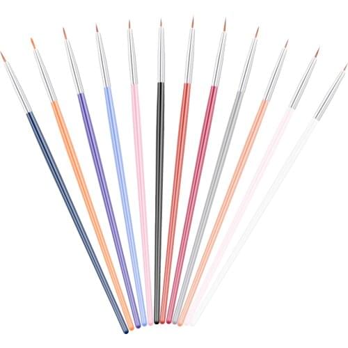 12PCS/Set Nail Art Brush Pen Dotting Painting Drawing Fan Line Builder Design Polish Gel UV Tips Decoration Manicure Tools