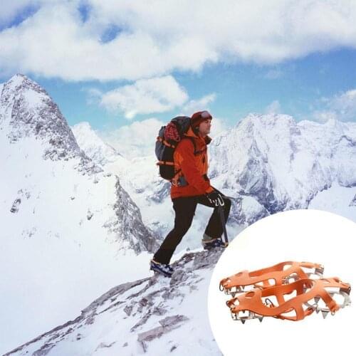 18 Teeth Ice Crampons Anti-Slip Climbing Gripper Shoe Crampon Spike Covers Cleats Steel Cover Skid Shoe U5S5