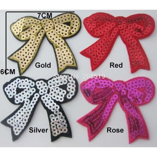 PENVVN 6CM*7CM Sequined Patches 20Pcs Bows Shape Iron On Fashion Clothes Accessories