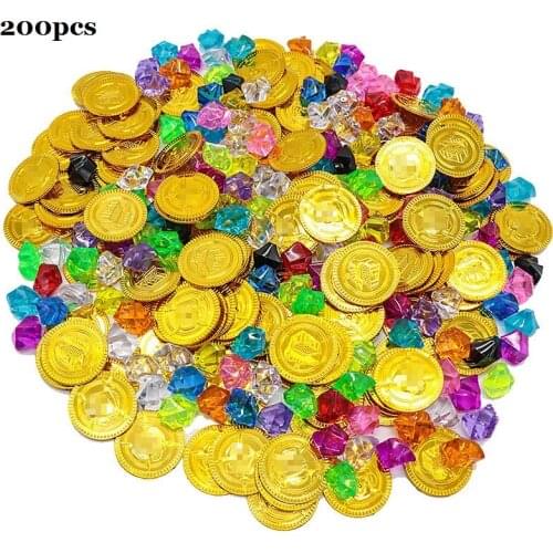 200 Pcs Pirate Toys Gold Coins and Pirate Gems Jewelery Playset Treasure for Activity Game and Pirate Party Favor Decorations