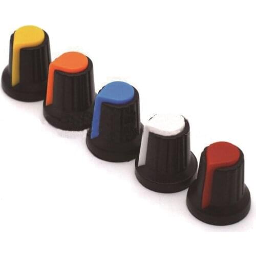 25PCS/lot WH148 potentiometer knob cap(copper core) 15X17mm 6mm Shaft Hole AG2 Yellow Orange Blue White Red 5colour*5PCS=25PCS