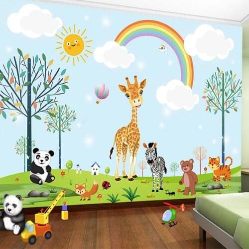 Custom Mural Wallpaper 3D Cute Cartoon Animal Children Room Background Wall Decor Kids Wall Painting Papel De Parede Infantil