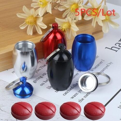 5PCS Portable Aluminum Alloy Waterproof Pill Box Container Medicine Storage Box Bottle Case Medicine Bottle With Key Ring
