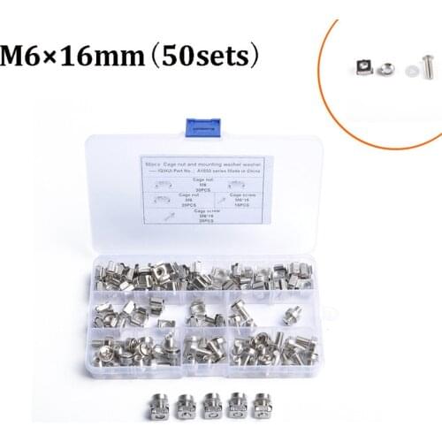 50 Sets M6x16mm Square Hole Hardware Cage nuts for Server Rack and Cabinet with Mounting Screws Washers