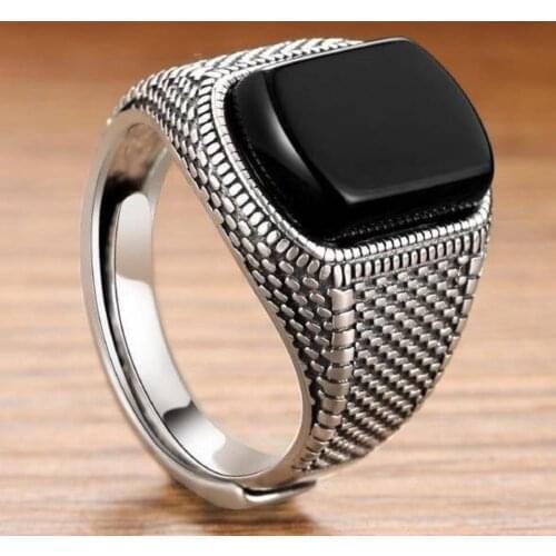 925 Sterling Silver Jewelry Fashion Black Agate Ring For Mens And Womens Resizable Size Vintage Trump Rings All Fingers