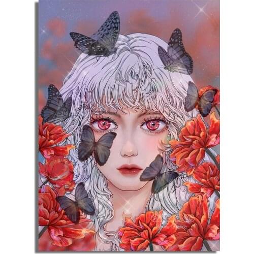 QIZITENG New 5D DIY Diamond Painting Cartoon Girl and Flower DIY Mosaic Portrait Full Square/round Diamond Room Art Furnishings