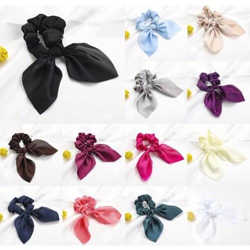 Satin Rabbit Ears Candy Color Hair Scrunchie Bows Ponytail Holder Hairband Bow Knot Scrunchy Girls Hair Ties Hair Accessories