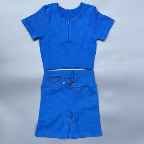 Seamless Sport Set Women Quick Dry Crop Top High Waisted Shorts Yoga Sport suit Workout Outfit Fitness Gym T-Shirt Clothes Tops