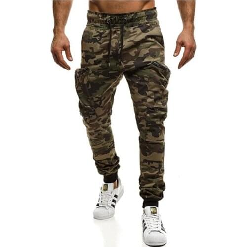 New Man Fitness Sportswear Running Pant Pockets Patchwork Casual Gym Harem Pants Camouflage Pleated Trousers