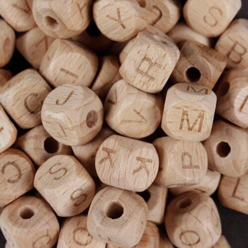 10mm 20Pcs/lot Beech Wooden Beads Square Shape Letter Wood Beads for Diy Baby Teether Nursing Jewelry Making Craft Accessories