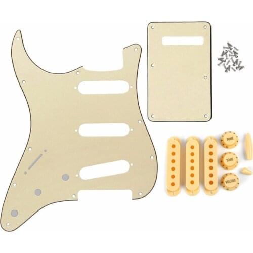 FLEOR Set of Left Handed 11 Hole ST Electric Guitar Pickguard SSS Back Plate Pickup Covers Guitar Knobs Guitar Parts Cream