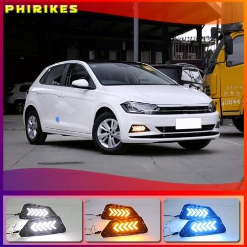 For Volkswagen vw Polo 2019 LED DRL Daytime Running Lights Fog Lamp Dynamic Yellow Turn Signal Lamp